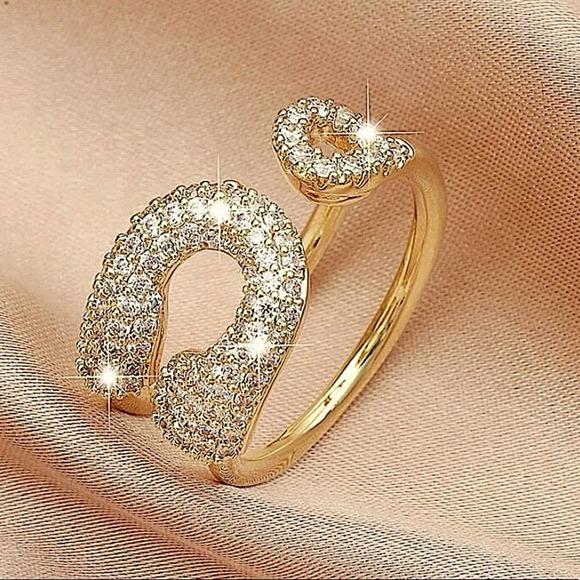 GOLD ZIRCON SAFETY PIN RING SIZE 7.5 - Picture 2 of 3